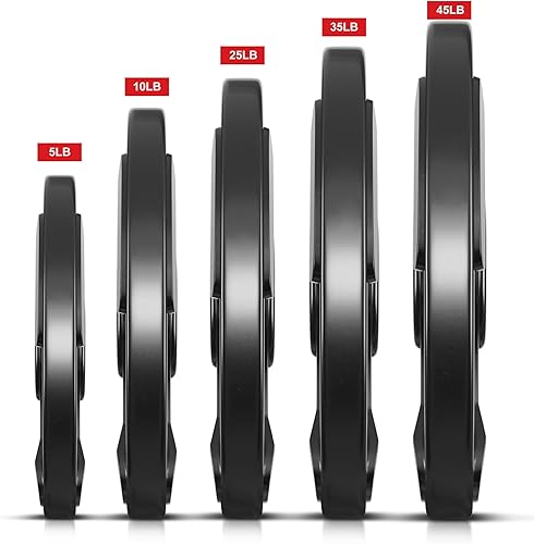 Miniatura 7 de Placas de peso de goma de 2 pulgadas, 5 libras, 2 unidades, 10 libras, 1 unidad, placas olímpicas para levantamiento de pesas, placas de