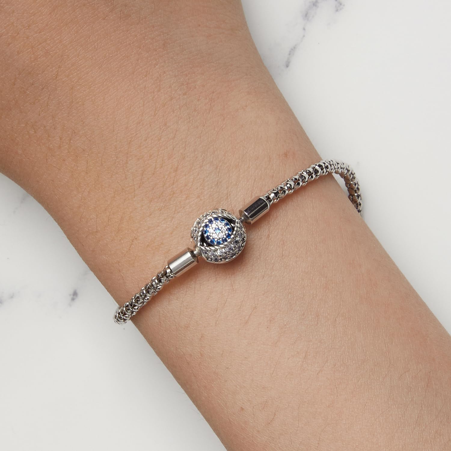 Evil Eye Basic Bracelet, 925 Sterling Silver Bracelet for Women, Compatible with Most Charm Beads