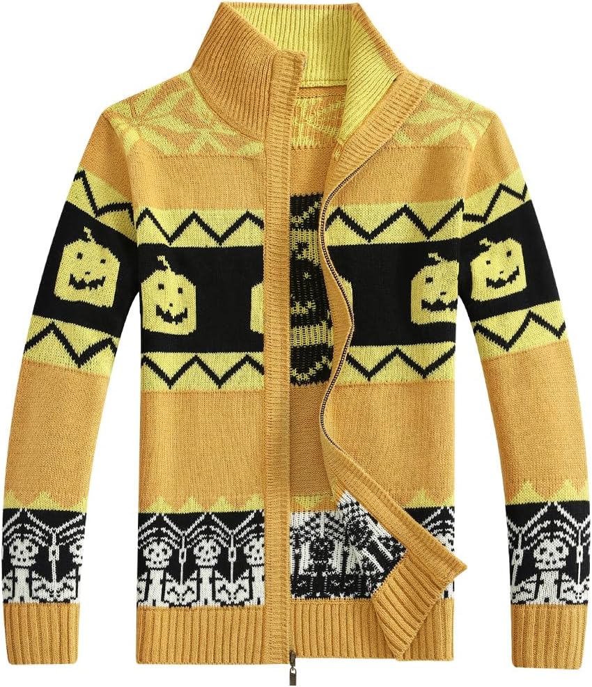 Kedera Men's Cardigan Sweaters Stand Collar Cable Thick Knitted Full Zip Sweater with Pattern