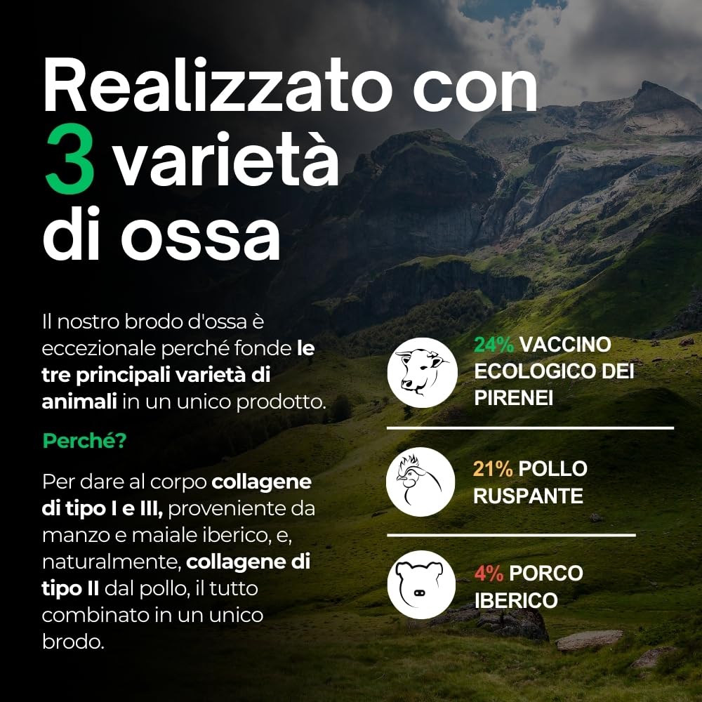 Brodo di Ossa Premium | Prodotto con Ossa di Manzo | Arricchito con Pollo, Maiale Iberico e 6 Verdure | Collagene, Proteine e Acido ialuronico | Bone Broth Naturale al 100% | 10x500ml | Mama Ana