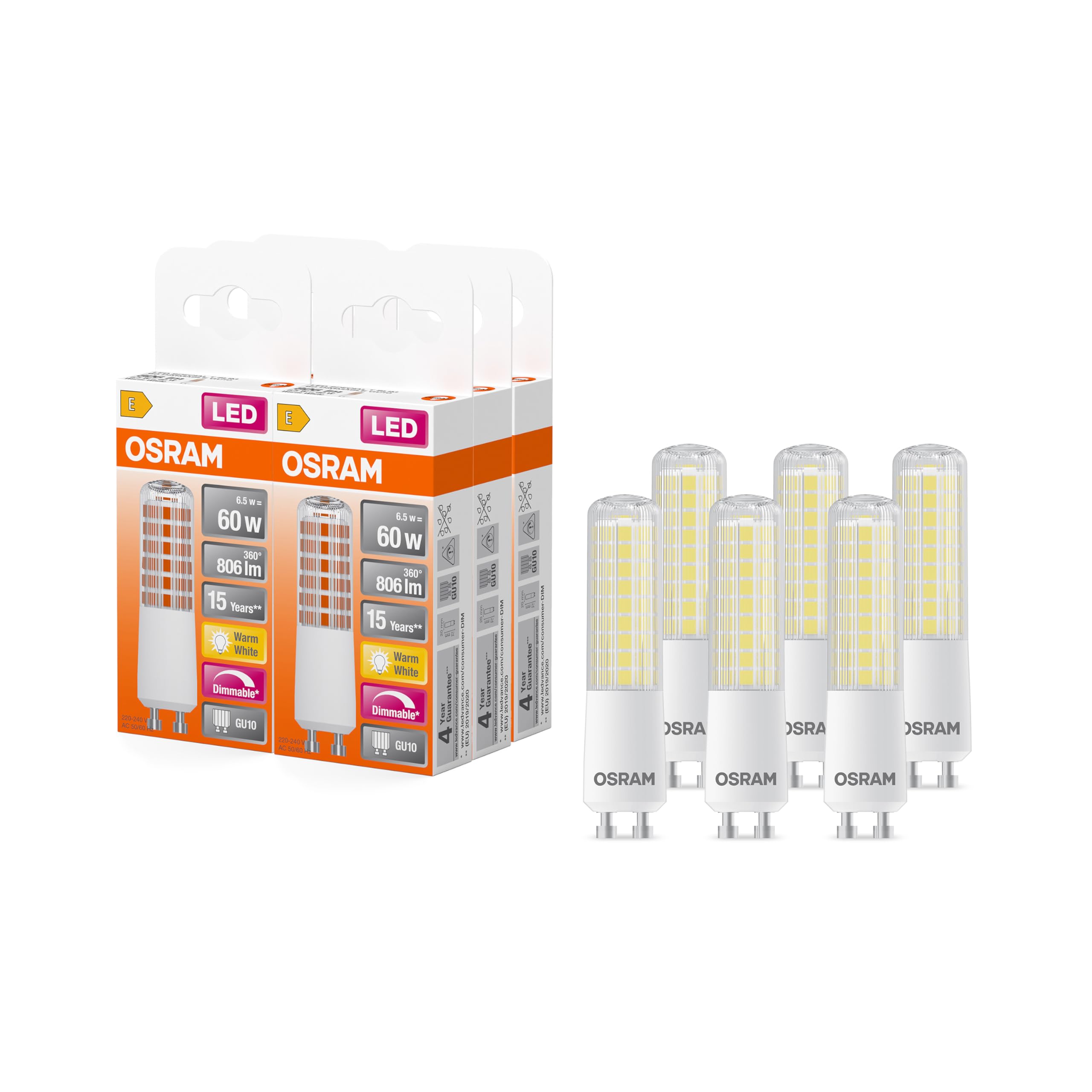 OSRAM LED Superstar Special T SLIM, lampada speciale sottile LED dimmerabile, base GU10, bianco caldo (2700K), sostituzione della lampada convenzionale 60W, confezione da 6