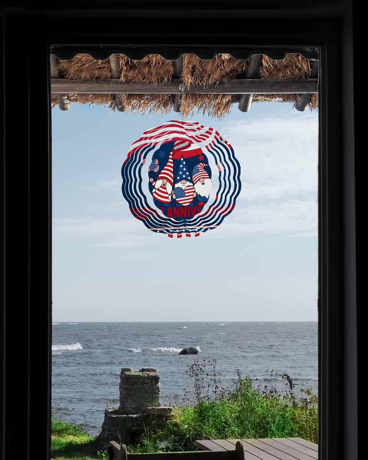 American Patriotic Gnome Wind Spinner for Garden Yard 3D Stainless Steel Hanging Wind Spinners, 250th Anniversary USA Flag Spinners Outdoor Metal Decor for Lawn Patio Home