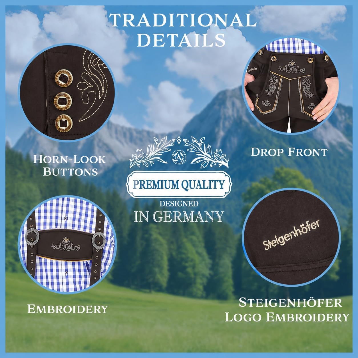 Steigenhöfer Manufaktur Lukas – Men Bavarian Softshell Shorts with Suspenders - Lederhosen Oktoberfest Outfit