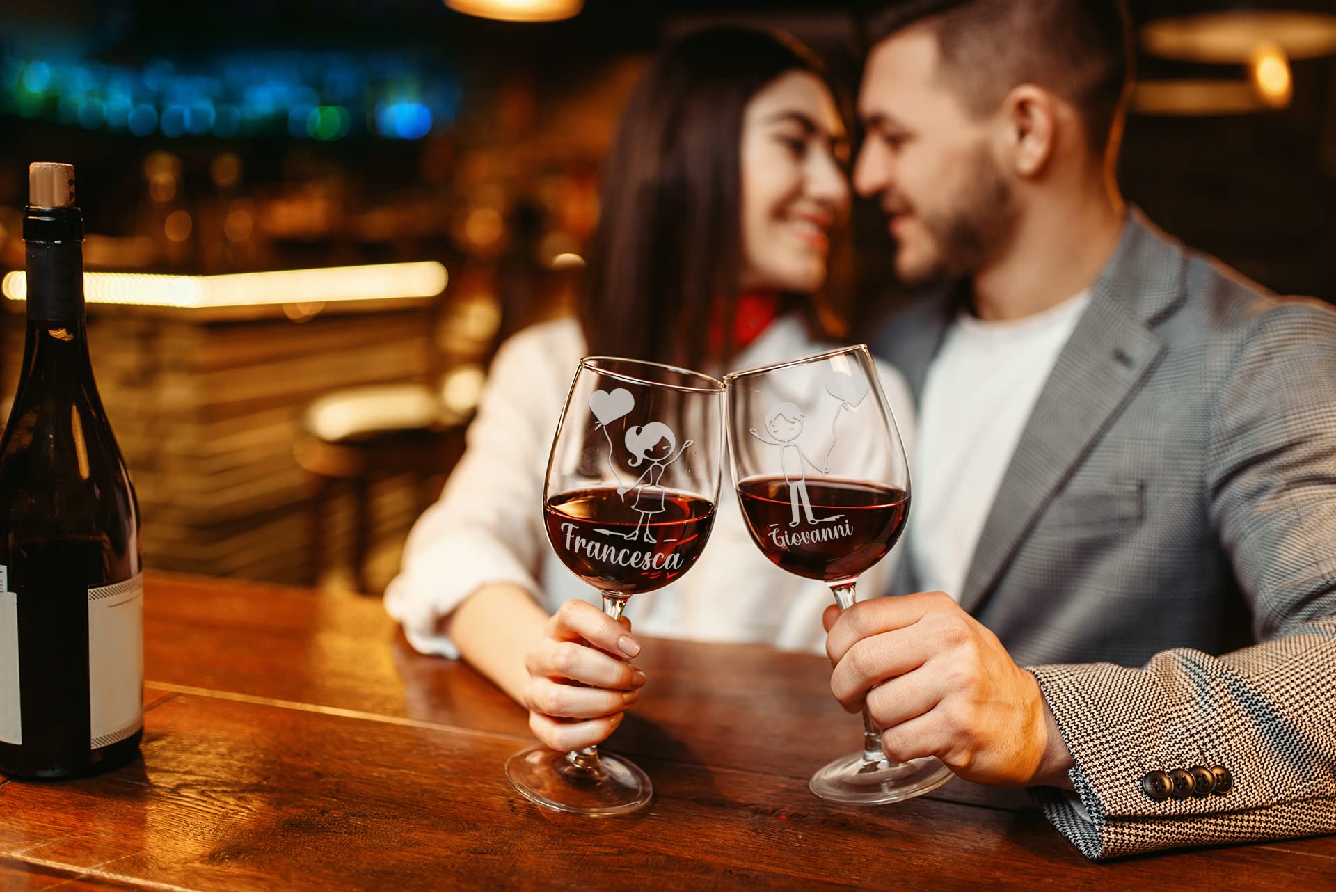 fashwork - Coppia Calici Vino Personalizzabili Palloncini, Calici Personalizzati da 50 cl, bicchieri vino rosso o prosecco - Idee Regalo Anniversario, Regalo Matrimonio e scegli la scatola regalo