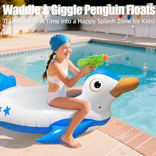 Miniatura 3 de Flotador inflable para piscina, flotador de pingüino con asa, flotador de verano para playa, piscina, sala de estar, balsa flotante para decoración