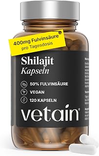 VETAIN Original Himalaya Shilajit - 800 mg - 50% Fulvinsäure & 12% Huminsäure - 120 Kapseln aus Shilajit Extrakt - Hochdosiert, vegan & ohne Zusätze – laborgeprüft & produziert in Deutschland