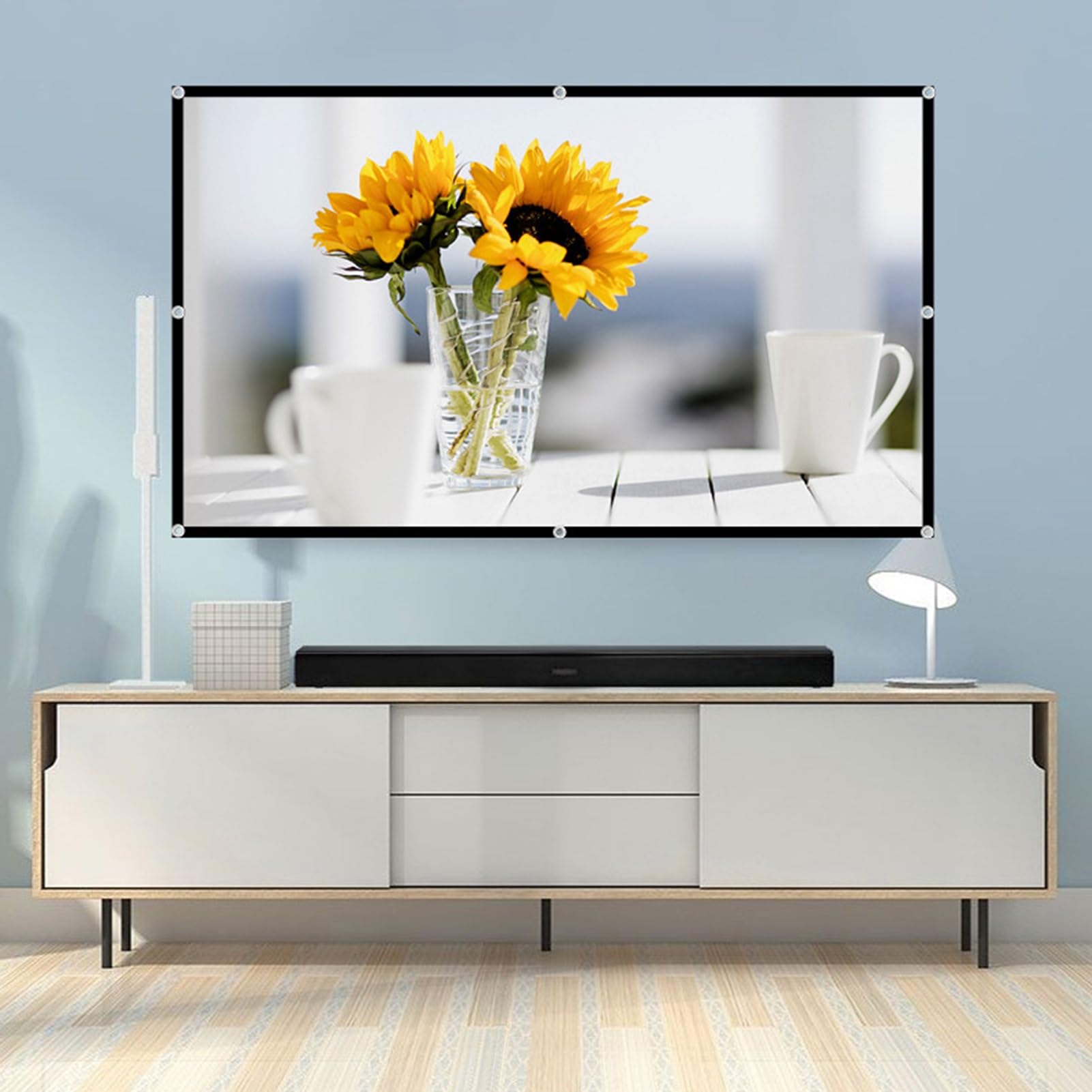 Schermo Proiettore 200 Pollici, Schermo Cinematografico per Esterni Portatile Pieghevole Lavabile, Area Immagine 174x99 Pollici, con Borsa e Ganci