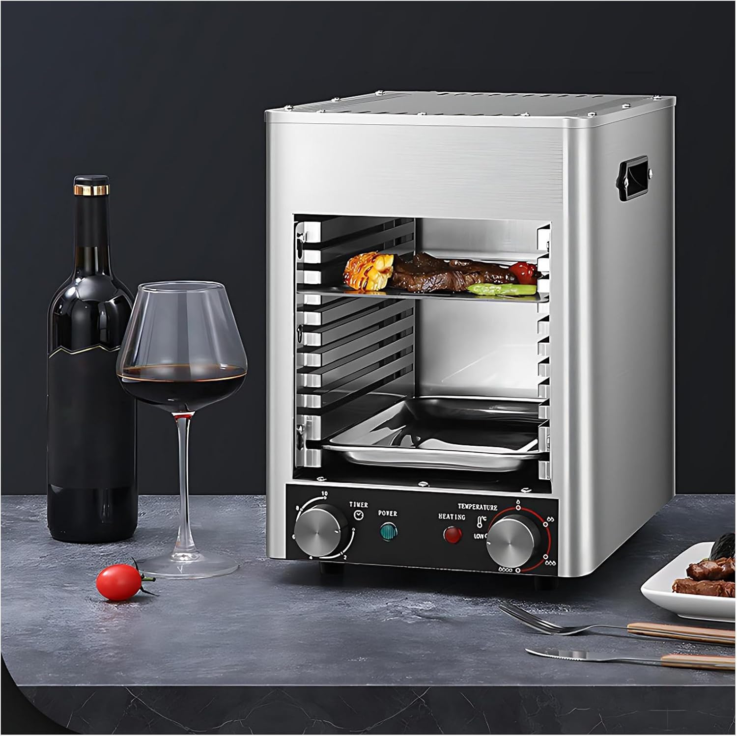 1700/3400W Electric Steak Oven, 4/8/10 Shelf Steak Broiler Indoor Commercial Steak Grill Machine, Steak Grill Oven Steak Stove, 800°C High-Heat, 4 Adjustable Temperature 1700W-10Shelf
