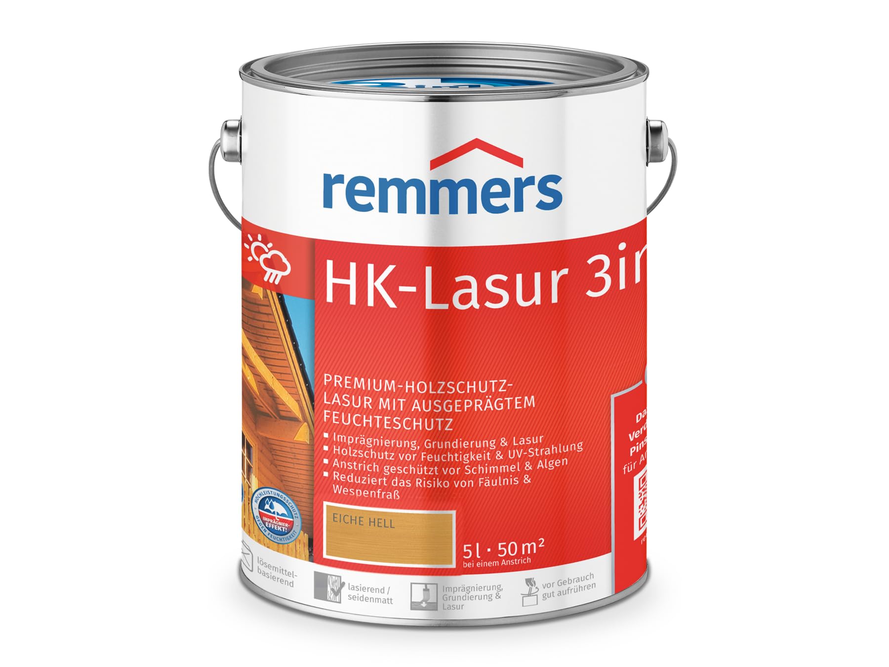 Remmers HK-Lasur 3in1 eiche hell, 5 Liter, Holzlasur aussen, 3facher Holzschutz mit Imprägnierung + Grundierung + Lasur, Feuchtigkeit- und UV-Schutz