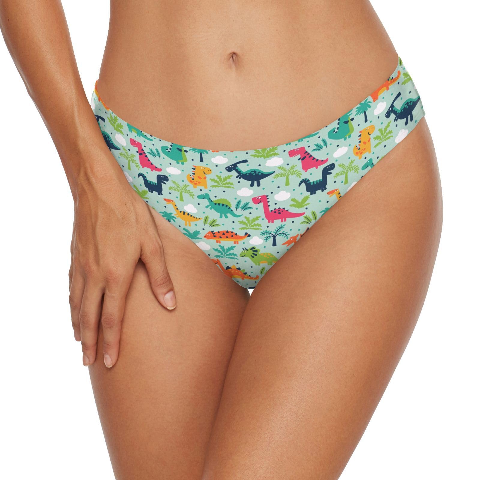 NCRJCZQL Funny Dinosaurs Women's Bikini Bottom V Cut High Cut Swimsuit Bottom