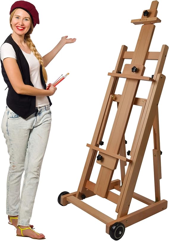 Artina Artist Easel Bordeaux Wooden HFrame Art Easel with Wheels