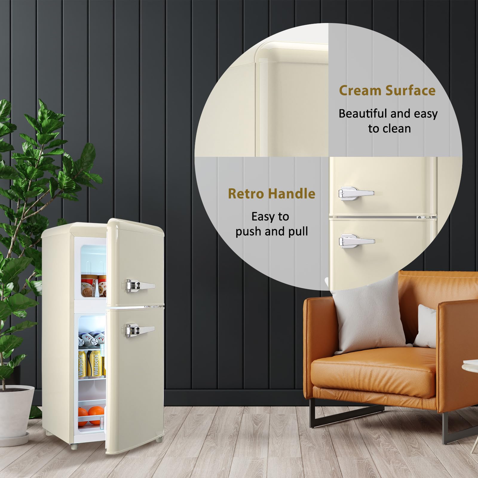 Axutl Refrigerator With Freezer Retro Mini Fridge Bedroom Dorm Cream White 3.5 Cu.Ft Compact Small For RV Apartment 2-Door Design on Fridge.com - View 5