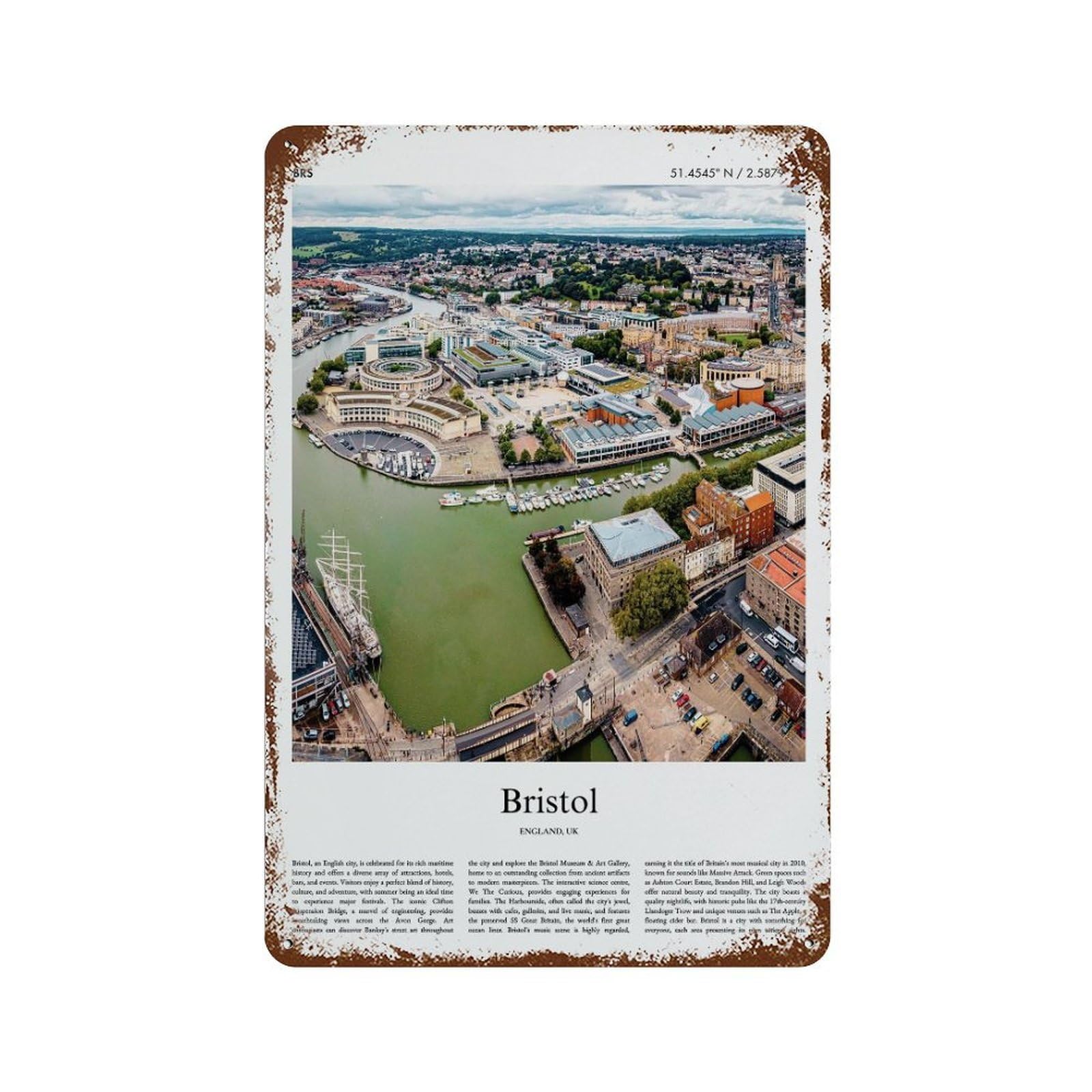 xiaoxiaoshen Bristol United Kingdom City Scenery Wall Decor Art Metal Tin Poster Modern Home Decor Art Home Bar Shop Decorations Vintage Sign 30x20cm