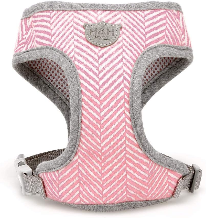 HUGO & HUDSON Tweed Dog Harness No Pull Adjustable Rear Buckle Vest, Pink Herringbone, M