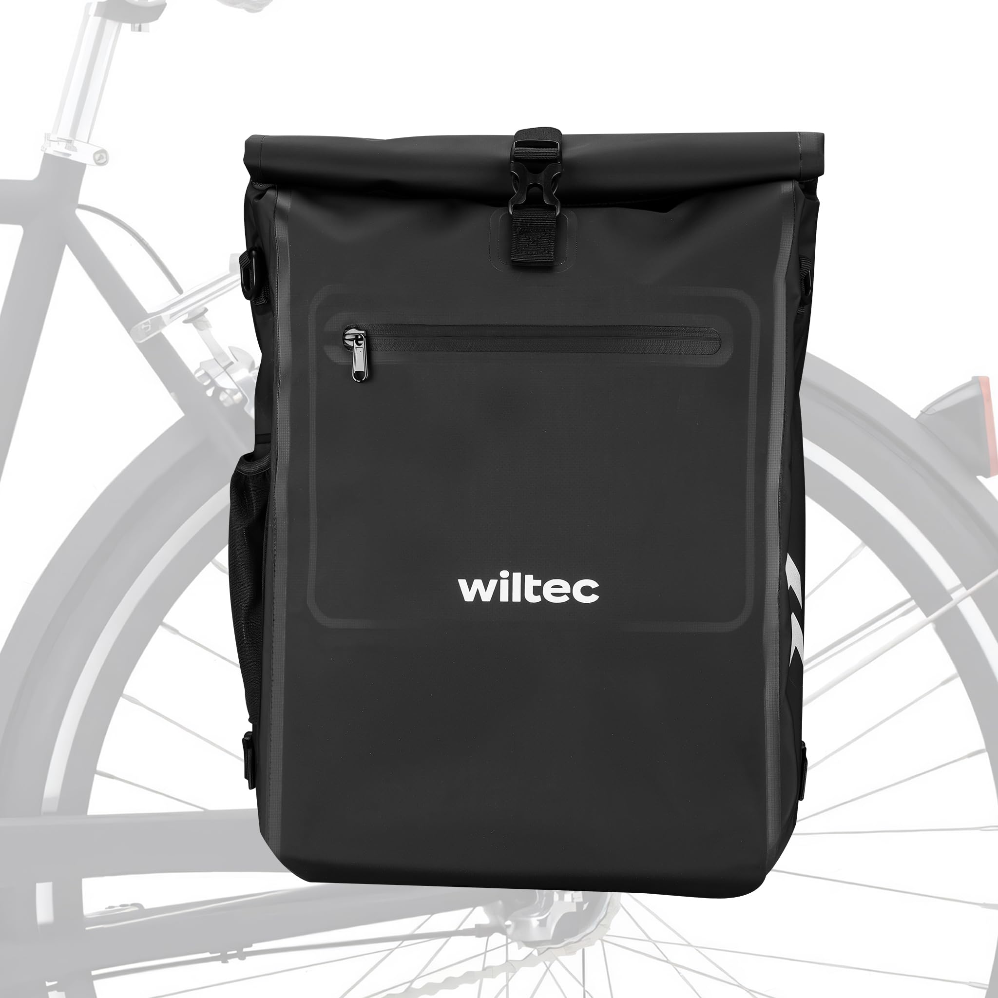 Wiltec Sacoche sac à dos étanche pour porte-bagages noire – capacité de 25 L – en 500D PVC – avec compartiment pour ordinateur portable – pour vélos et vélos électriques – Sac de bicyclette – Cyclisme