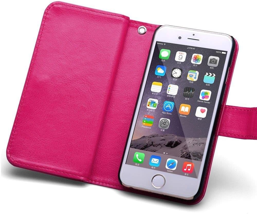 TabPow iPhone 6S Case, iPhone 6 Case, [Wallet Case] 9 Card Holder [Detachable Wallet Folio] PU Leather Flip Case Cover for iPhone 6 / iPhone 6S (4.7 inch) (Pink)