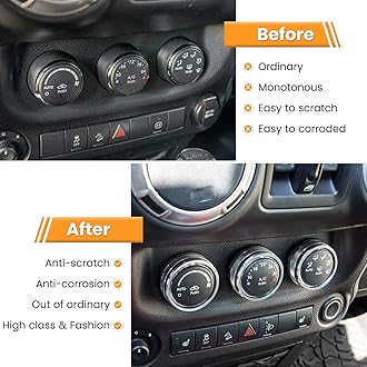 Audio Air Conditioning Button Cover Decoration Twist Switch Ring Trim for Jeep Wrangler JK JKU Patriot 2011-2018, Compass 11-16, Liberty 08-12, Dodge Challenger 08-14 Interior Accessories (Silver)