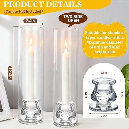 Miniatura 2 de Juego de 3 portavelas de vidrio de huracán de 12.6 pulgadas, portavelas de vidrio abierto de dos lados y candelabros cónicos de 2.2 pulgadas, a