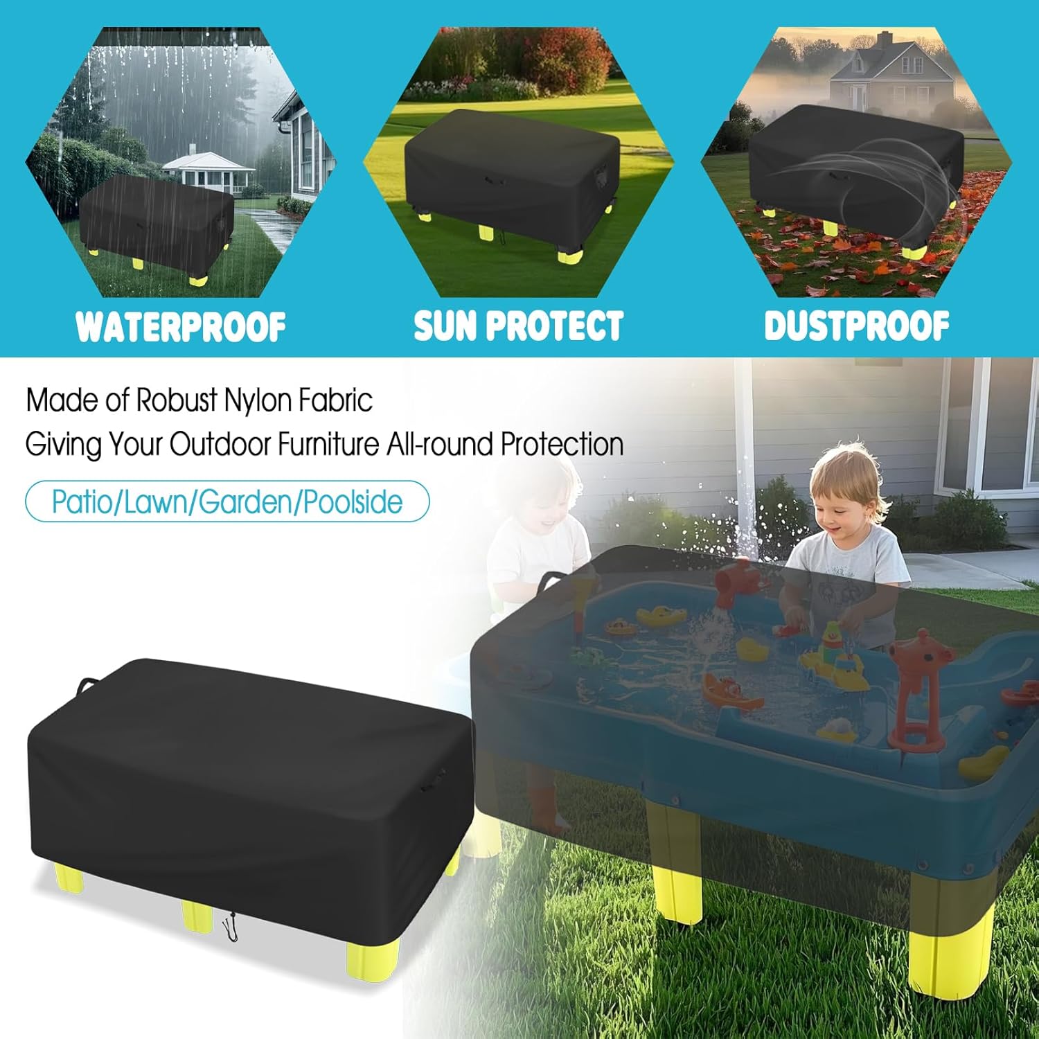 Water Table Cover for Simplay3,Waterproof Big River and Roads Water-Play Tables Covers for Ages 4-8,Outdoor Large Water-Table Shield for Activity Play Table-46X30X16in (Cover Only)