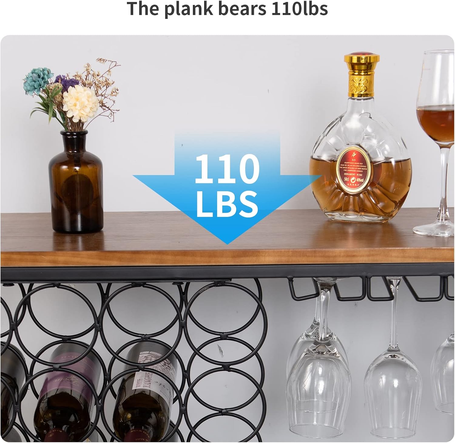 BENOSS 24-Bottle Wine Rack Freestanding Floor Vintage Wine Storage Rack Industrial Wine Storage Organizer Display Rack Modern Wine Glass Holder Wine Bar Cabinet for Liquor for Kitchen