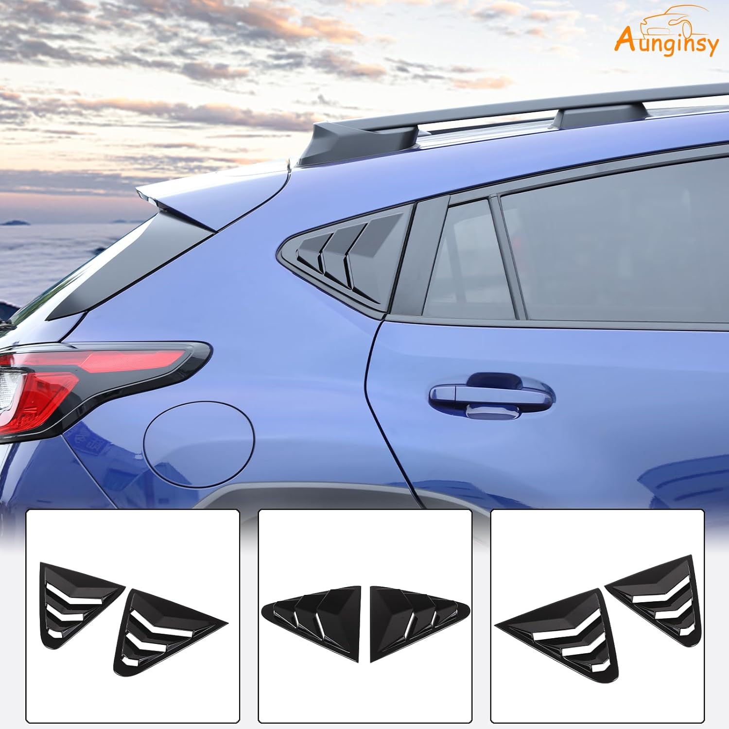 Aunginsy Car Rear Side Window Louver Cover Compatible with Subaru Crosstrek GU 2024 2025 Rear Quarter Triangular Window Shutters Glass Blinds Trim Air Vent Scoop Shades Cover ABS Exterior Accessories
