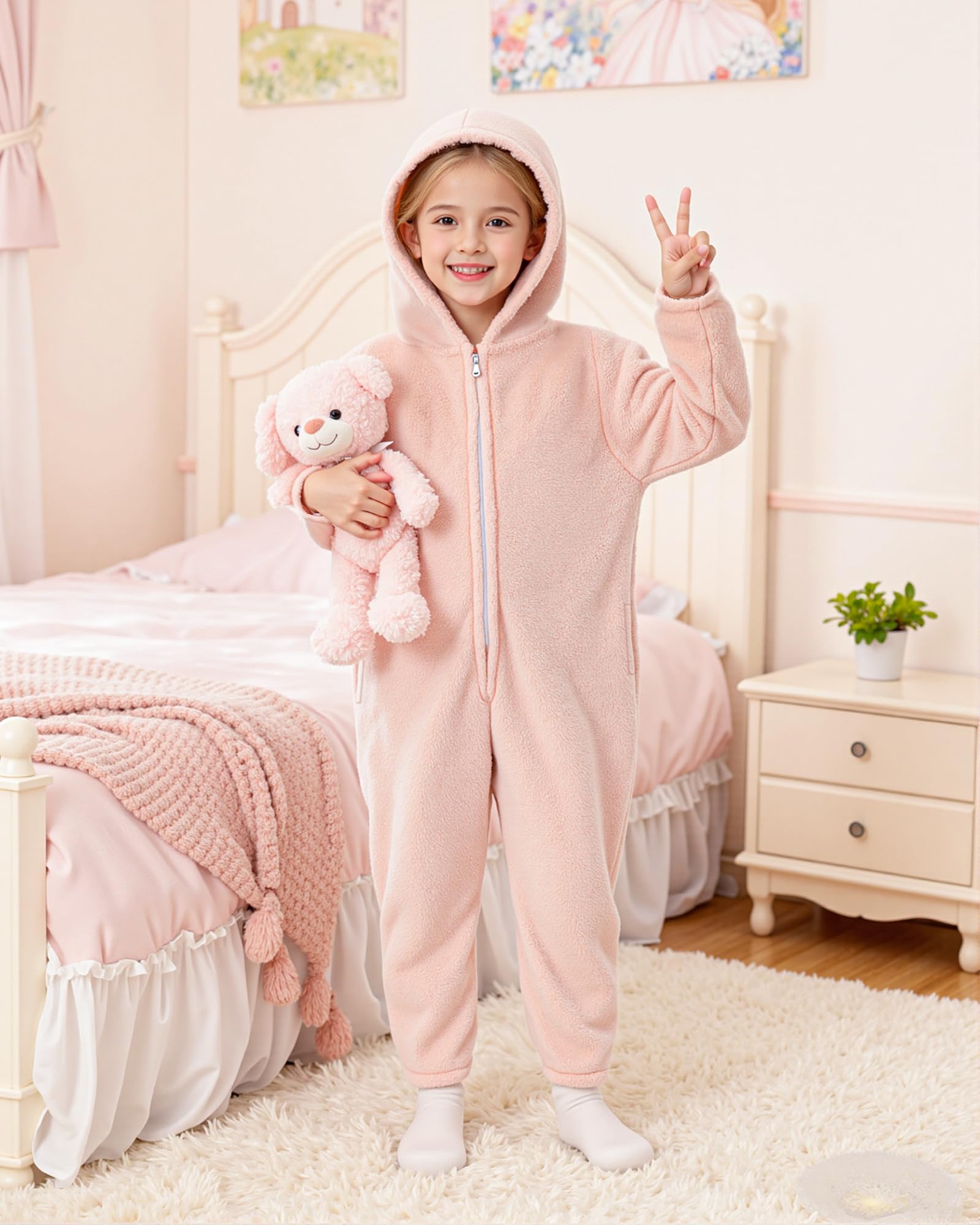 KAKU NANU Mono Unisex para Niños de Color Liso 3-12 Años Mono con Capucha de Peluche Suave Acolchado y Cálido con Cremallera y Bolsillos para Niño y Niña 6 Colores