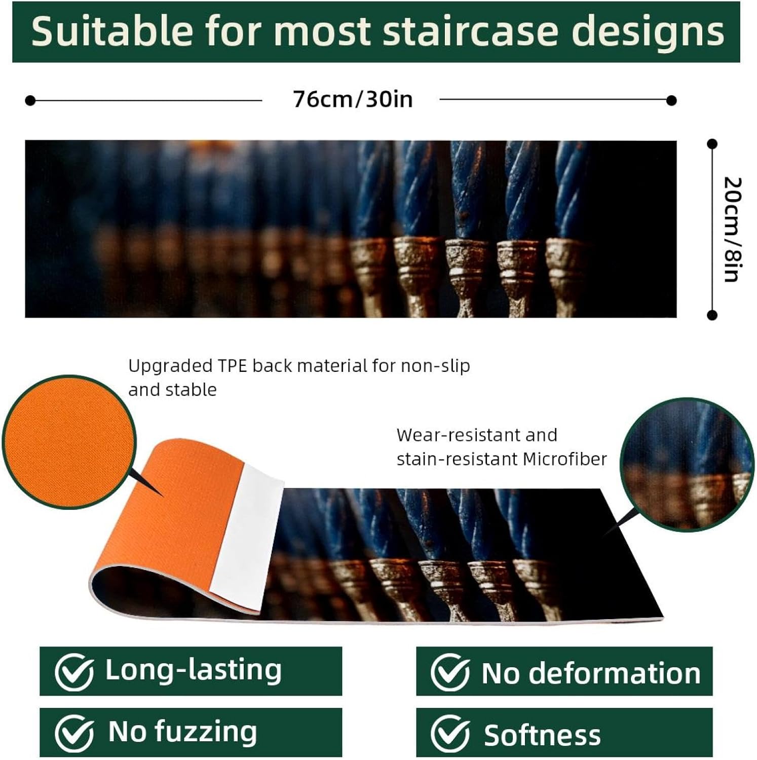 15 Pack Stair Treads for Wooden Steps, Hanukkah Chanukah (6) Staircase Step Treads Carpet Mat, Stair Mats for Pets Dogs Elders 8x30In