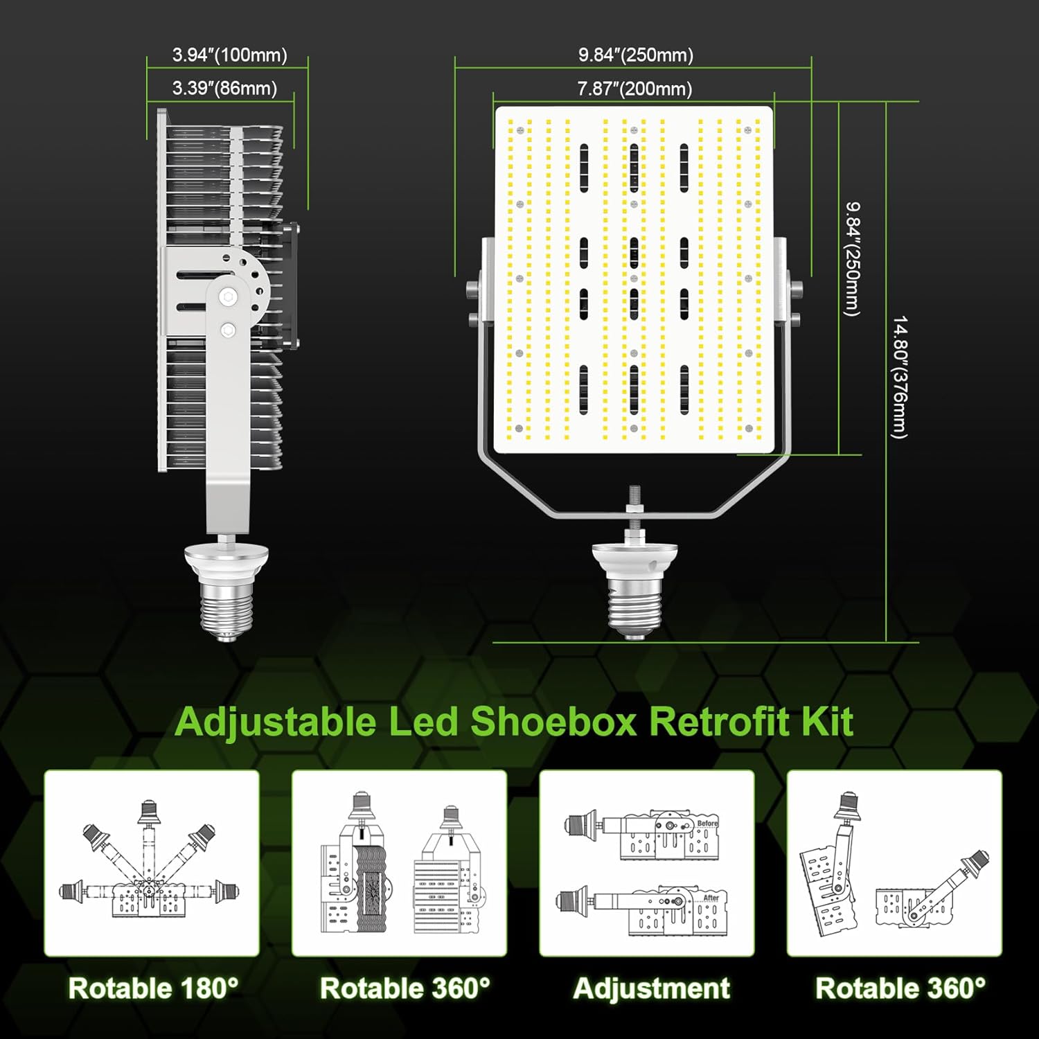 LED Shoebox Retrofit Kit 300W 43500LM E39 Mogul Base ETL DLC Listed 5000K LED Retrofit Light for Parking Lot Lights Tennis Court AC100-277V