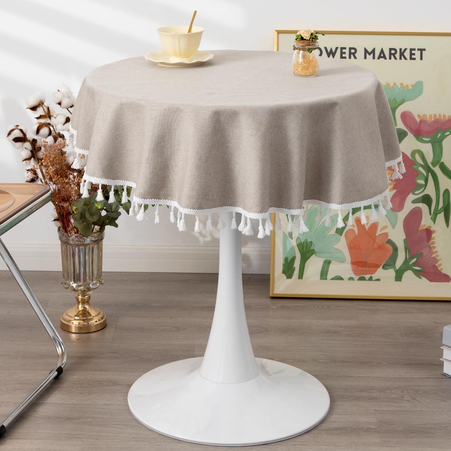 Amazon.com: YZKITM Small Round Tablecloth Solid Vintage Grey Fabric ...