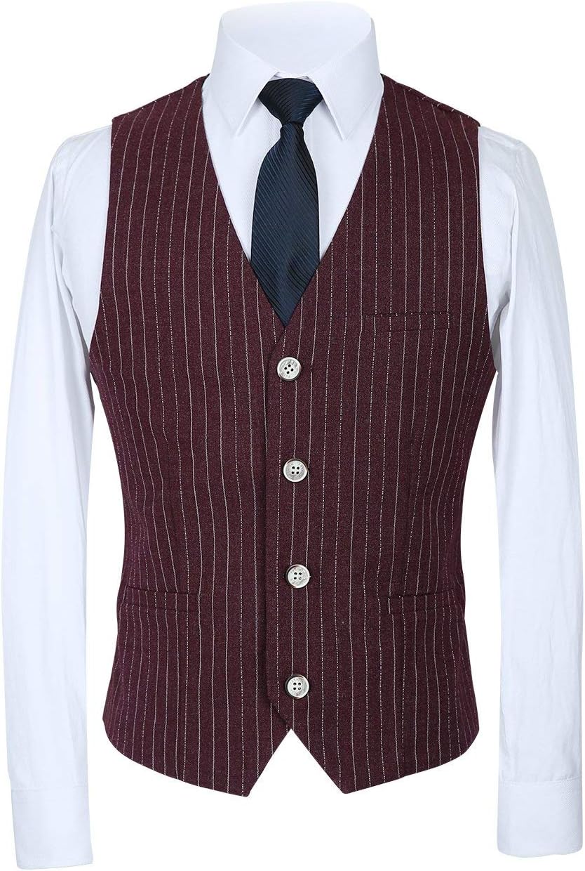 QZI Men's Stripe Suit Notch Lapel Jacket One Button Three Pieces Set Party Tuxedo