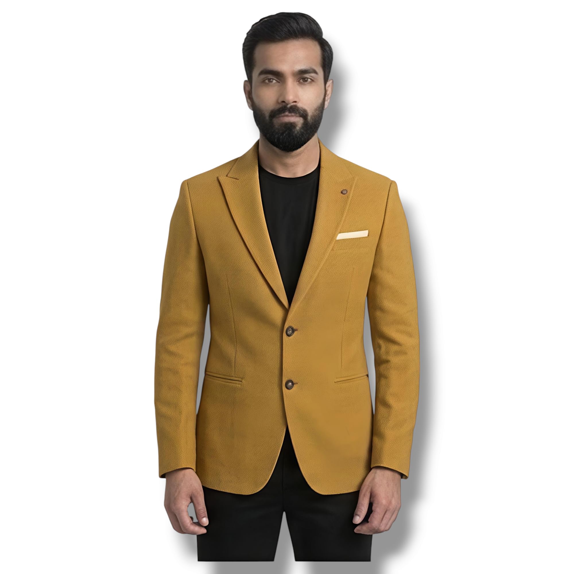 Men's Mustard Yellow Slim Fit Two-Button Blazer, Smart Casual Style-picture-30