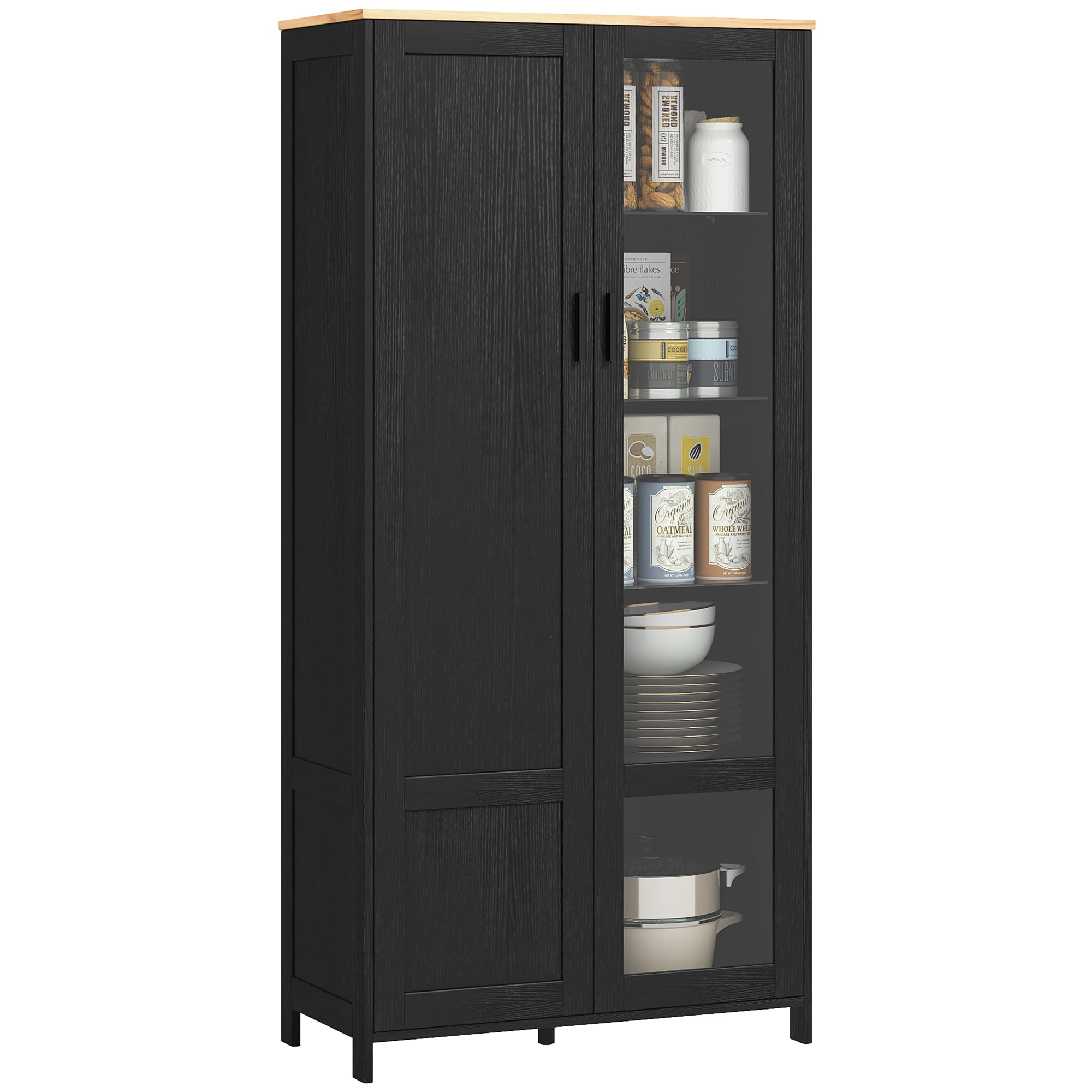 HOMCOM Armario de Cocina, aparador de Cocina, Vitrina de Porcelana, Vitrina con 2 Puertas Incluyendo una Puerta de Cristal - Mueble de Almacenamiento con estantes Ajustables y 9 Compartimentos, 76 x | 2 puertas, incluyendo una puerta de cristal, mueble de