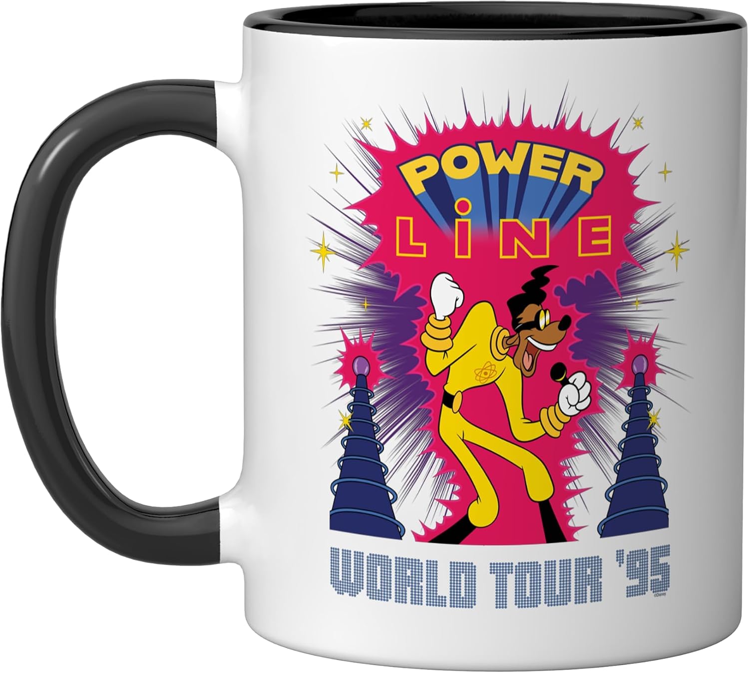 Disney A Goofy Movie Powerline World Tour '95 2-Sided Rock Ceramic Mug, Black/White, 11oz