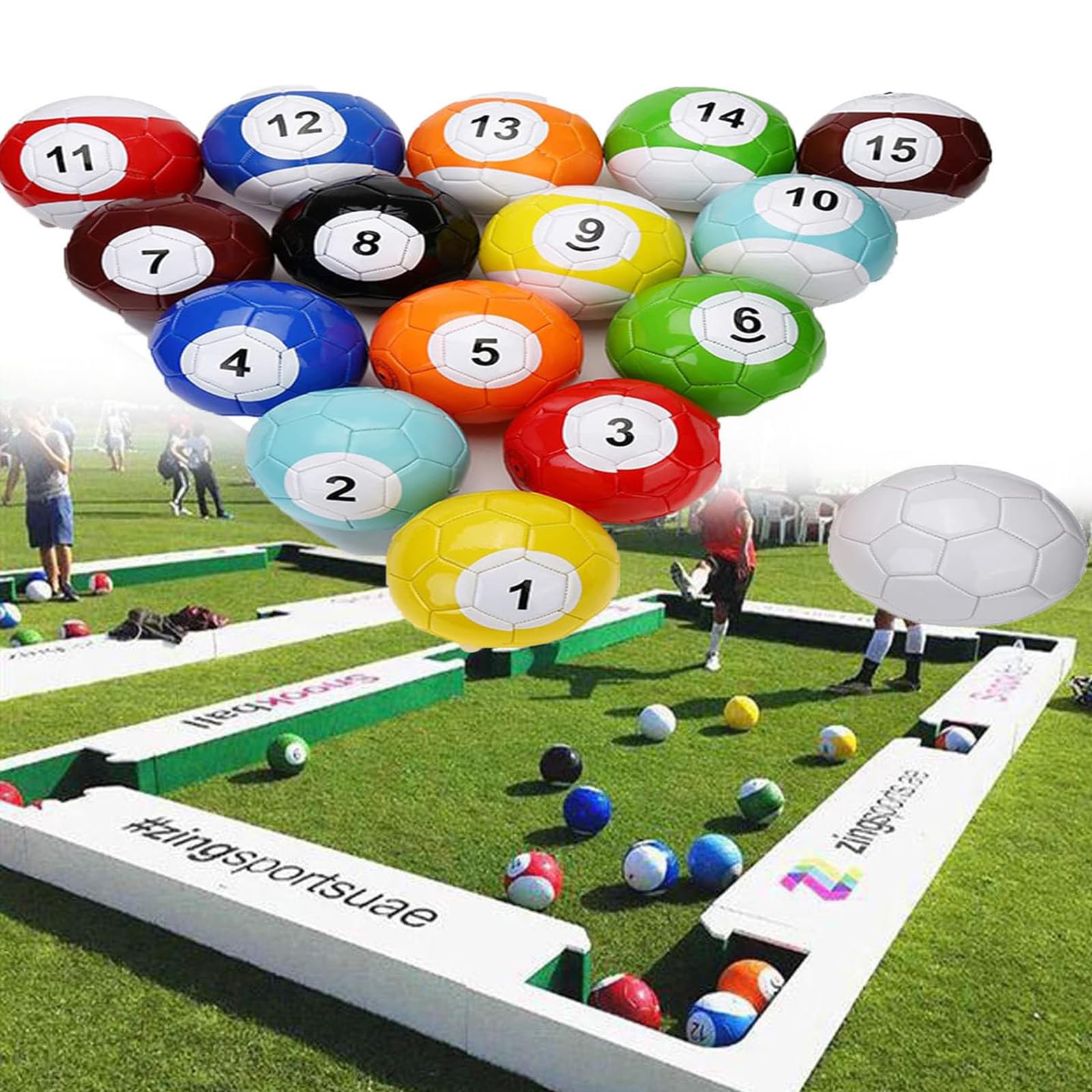 16Pcs Football Billiards Ball Set, PU Leather Soccer Snooker Balls for Inflatable Billiards Game, Footpool Kick Pool Balls for Garden, Backyard, Lawn & Party Games 20cm