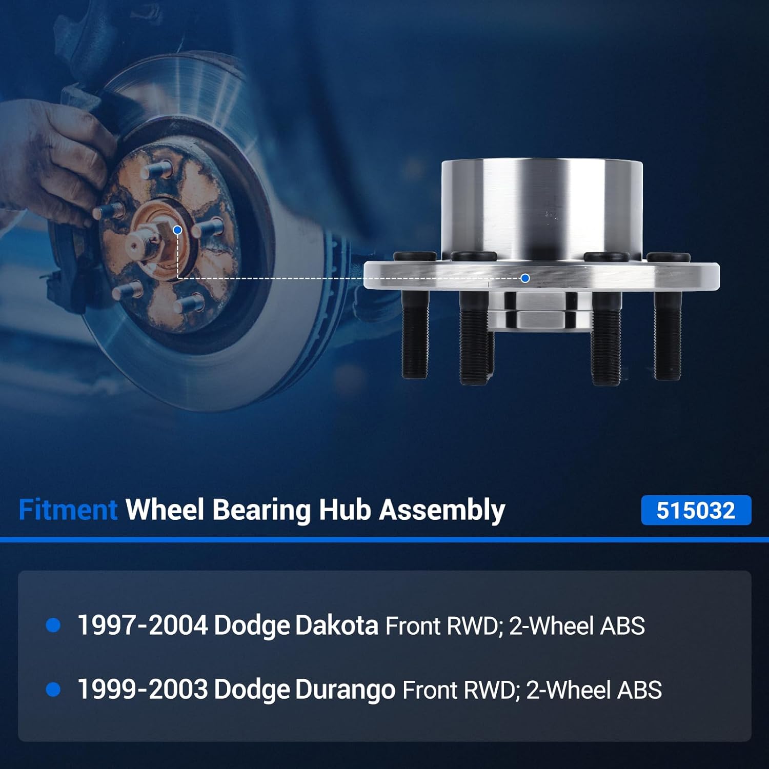 Autoround 515032 Pair 2 Front Wheel Hub and Bearing Assembly fit for 1997-2004 Dodge Durango, 1999-2003 Dakota, RWD 6 Lug Non-ABS