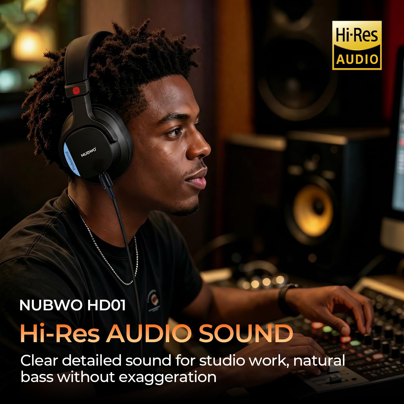 NUBWO HD01 - Auriculares de estudio con cable, auriculares de alta resolución con adaptador de 0.25 pulgadas a 3.5 mm, ligeros auriculares de DJ cerrados para piano guitarra, amplificador mezclador de