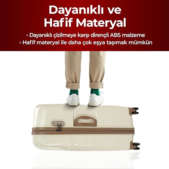 COTPOLY Troya Kabin Boy Valiz, Polipropilen Valiz, Troya Darbeye Dayanıklı Bavul (Krem Kabin)