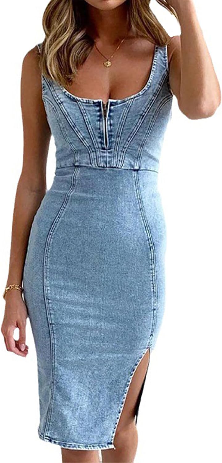 Conshvi Womens Sleeveless Bodycon Denim Tank Dress Kenya Ubuy