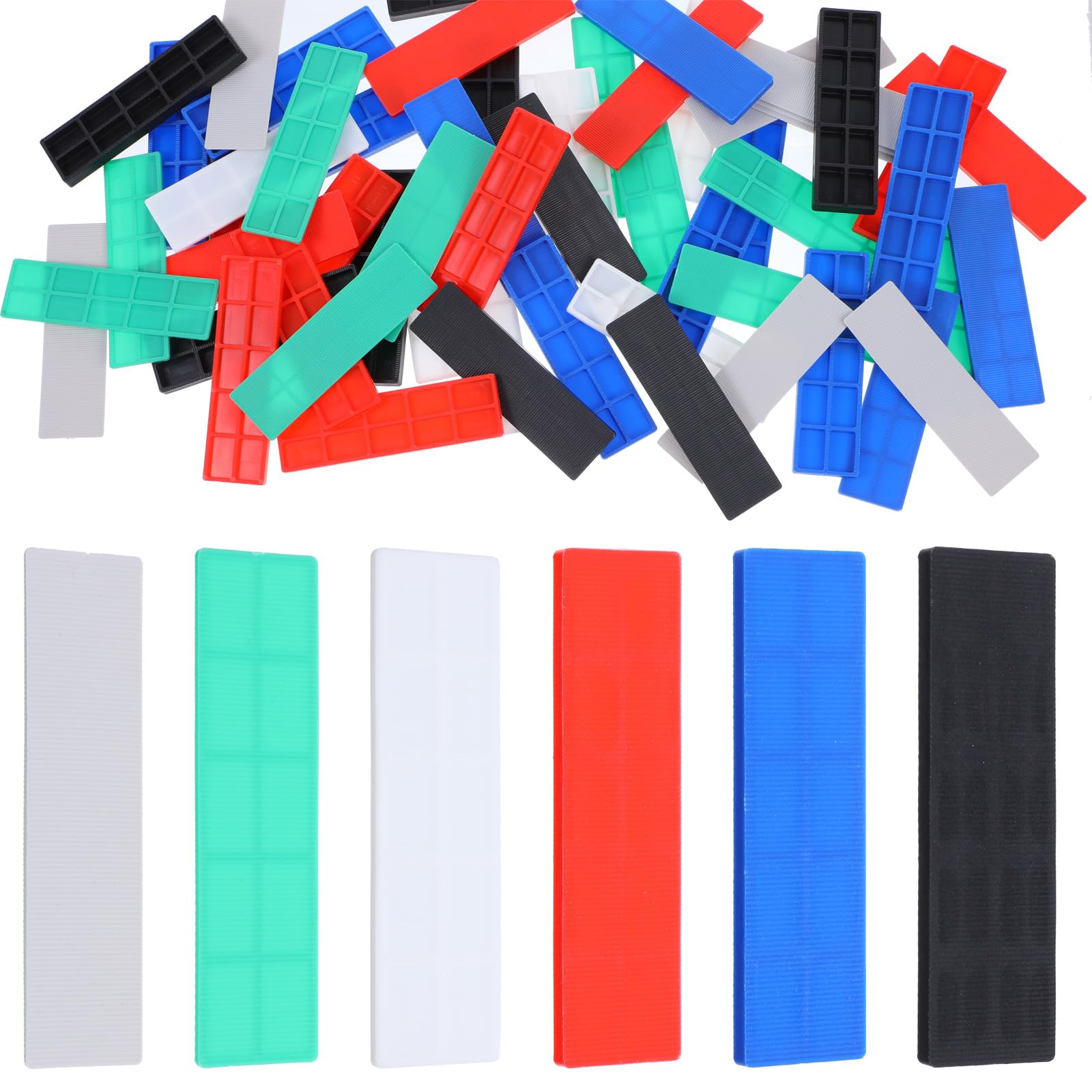 300 Pieces Plastic Shims for Leveling, Tile, Furniture Shims, 3/64, 5/64, 1/8, 5/32, 13/64, 15/64 Inch, Green, Black, White, Grey, Blue, Red