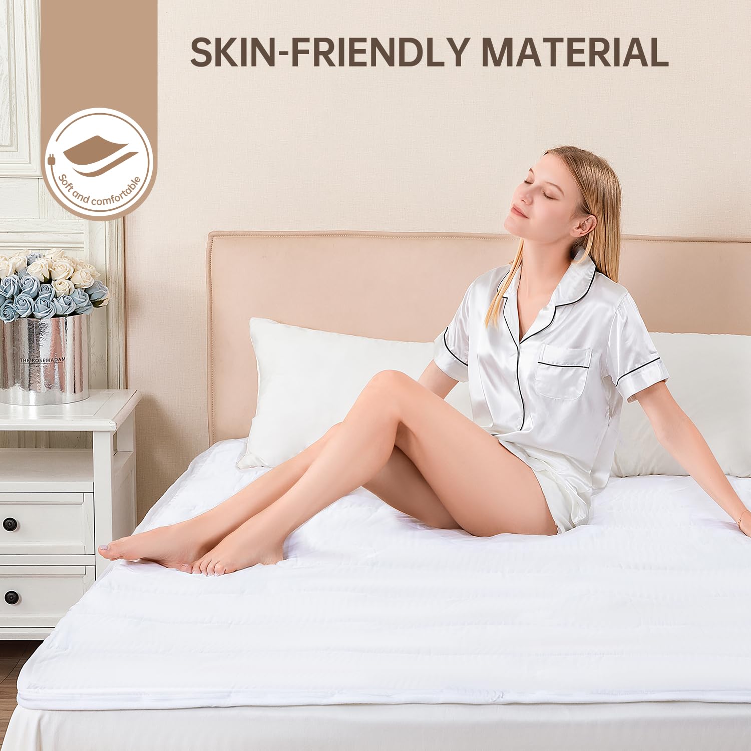 Coperta elettrica di lusso per letto king size, completamente aderente, multizona, strato comfort in cotone, doppio controllo, 9 impostazioni di calore, 10 impostazioni di tempo, lavabile