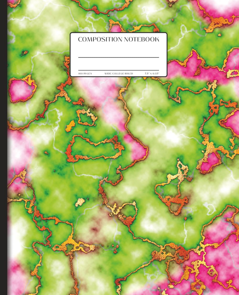 EMERALD BLUSH College Ruled Composition Notebook, 7.5″ x 9.25″, Green and Pink with Gold Marble Pattern Cover, 160 Pages: Elegant Marble-Pattern Writing Notebook for School, Work, or Home