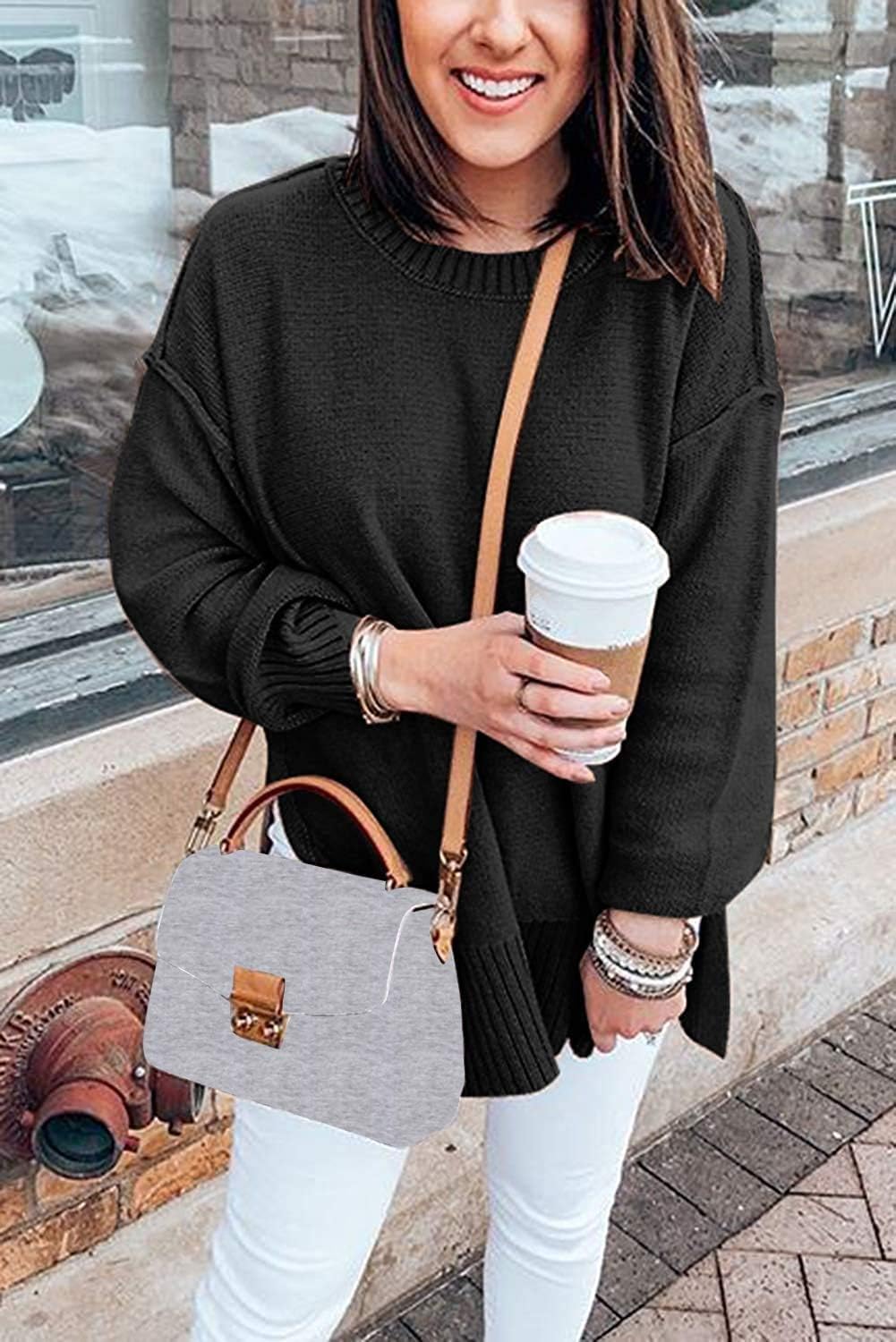 MEROKEETY Women's Fall Winter Oversized Pullover Sweater Spring Casual Loose Crew Neck Long Sleeve Side Split Jumper Tops - Image 5