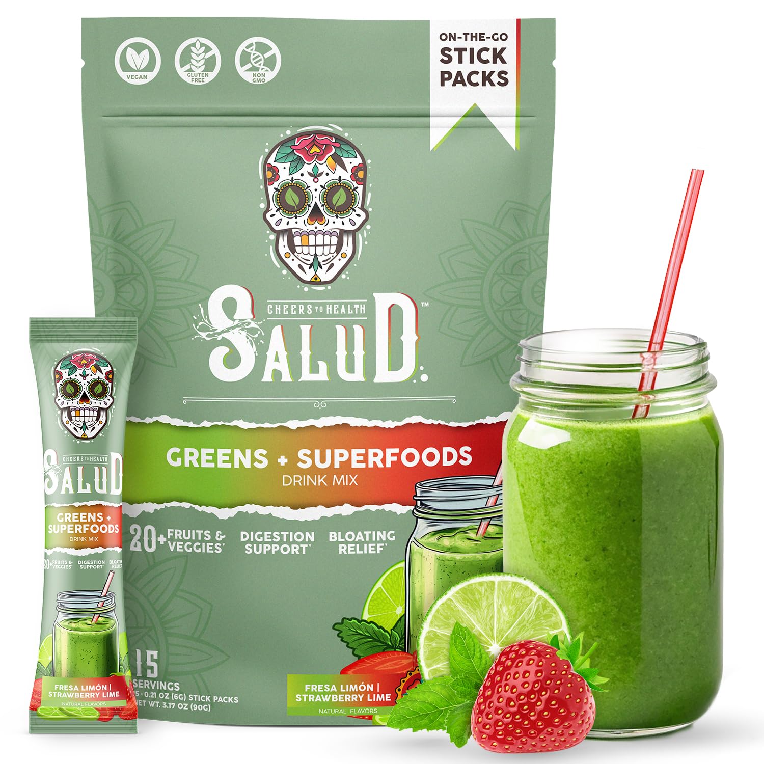 Taste Salud — Mistura em pó de spirulina sabor morango e limão, 15 porções