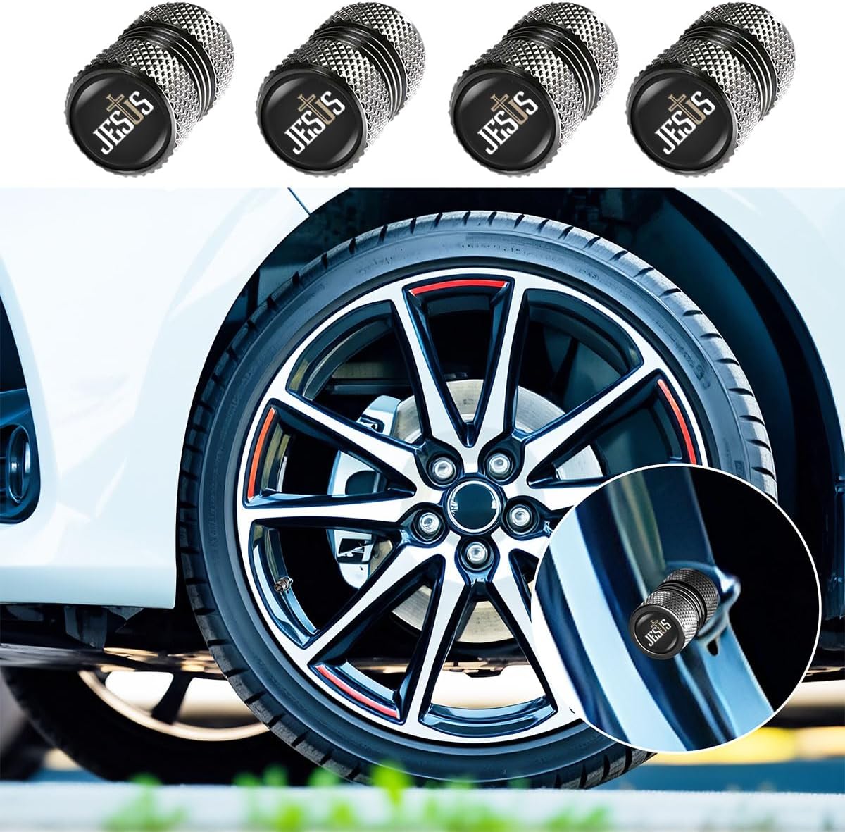 Jesus Cross Tire Valve Caps 4 Pack Aluminum Heavy-Duty Stem Covers Dust Proof Leak-Proof Air Protection Universal Stem Covers