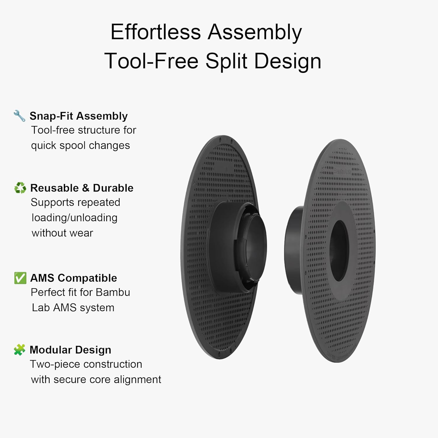 High-Temp Reusable Split Spool for Bambu Lab AMS – Matte Gray-Black, Heat Resistant ≤90°C, Compatible with X1/P1/A1