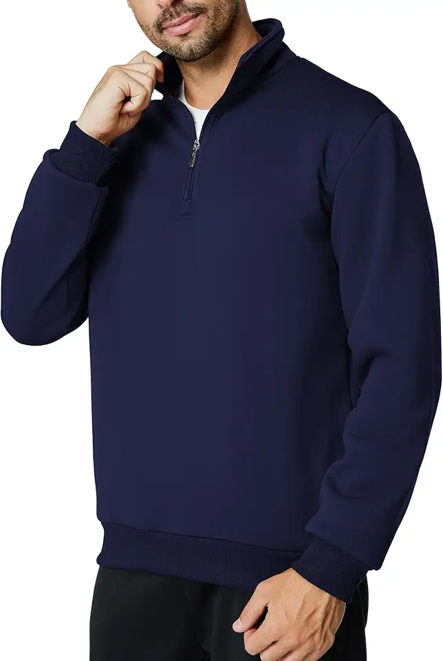 Men's Quarter Zip Up Pullover Long Sleeve Mock Neck Sweatshirt Casual Slim Fit Fleece Sweaters