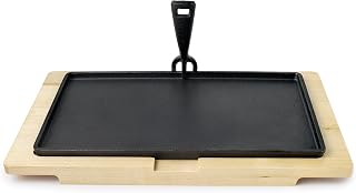 IBILI Rechteckiger Teller aus Gusseisen, 34 x 20 cm mit Sockel aus Buchenholz
