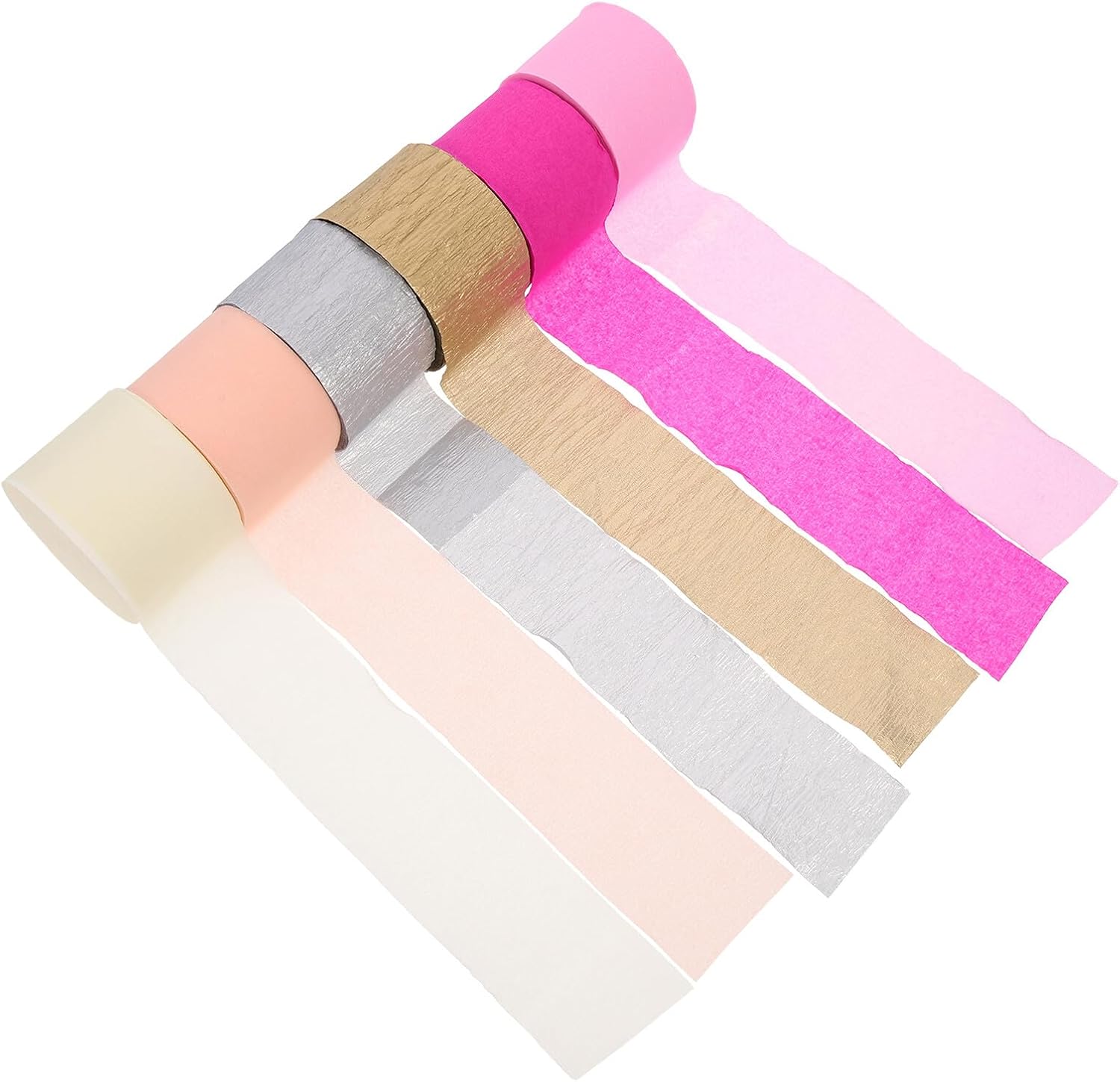 HOMSFOU 12 Rolls Wedding Party Streamer Paper Ribbon Decor, Colored Crepe Paper Rolls in Pink and Light Gold, Decorative Streamers for Event Background and Celebration Supplies