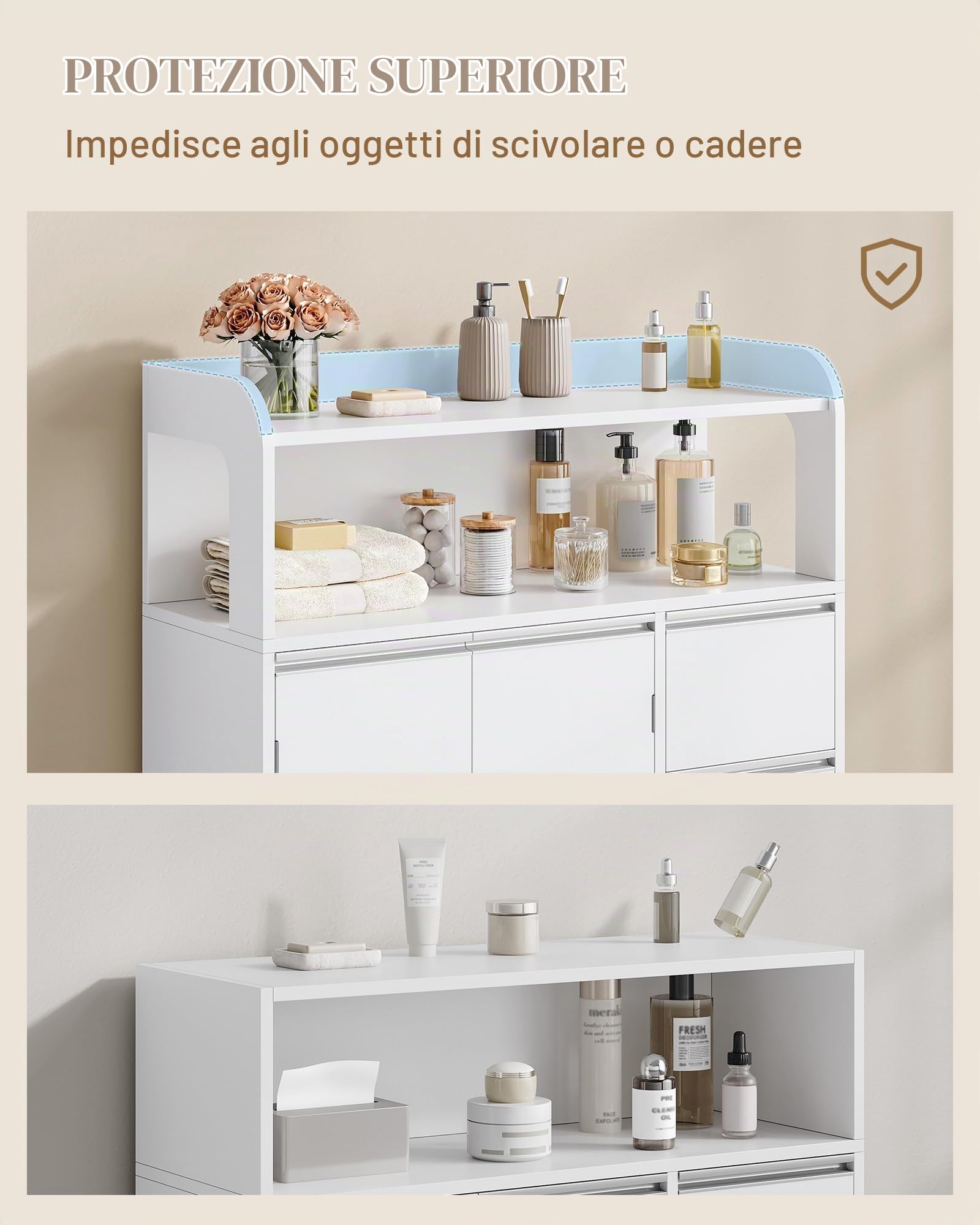 Hzuaneri Mobile Bagno, 2 Anta, 3 cajones, Ripiani Regolabili, Grande Capacità di Stoccaggio, Moderno, per Soggiorno o Bagno, Dimensioni, 30 x 80 x 92 cm, Bianco 5280003X