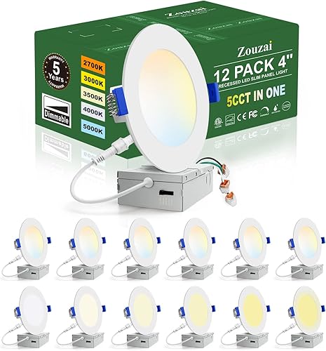 Vista 47 de zouzai - 12 luces LED empotrables ultrafinas de 4 pulgadas 6000K con caja de conexiones, 9 W, 810LM regulable, alto brillo Ra>85, certificado ETL